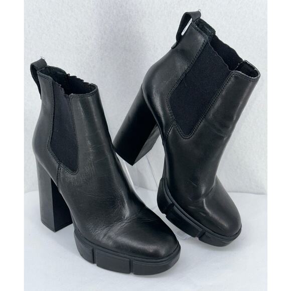 Steve Madden Women Revised Black Leather Platform Heeled Chelsea Boots 6.5M - Picture 2 of 9